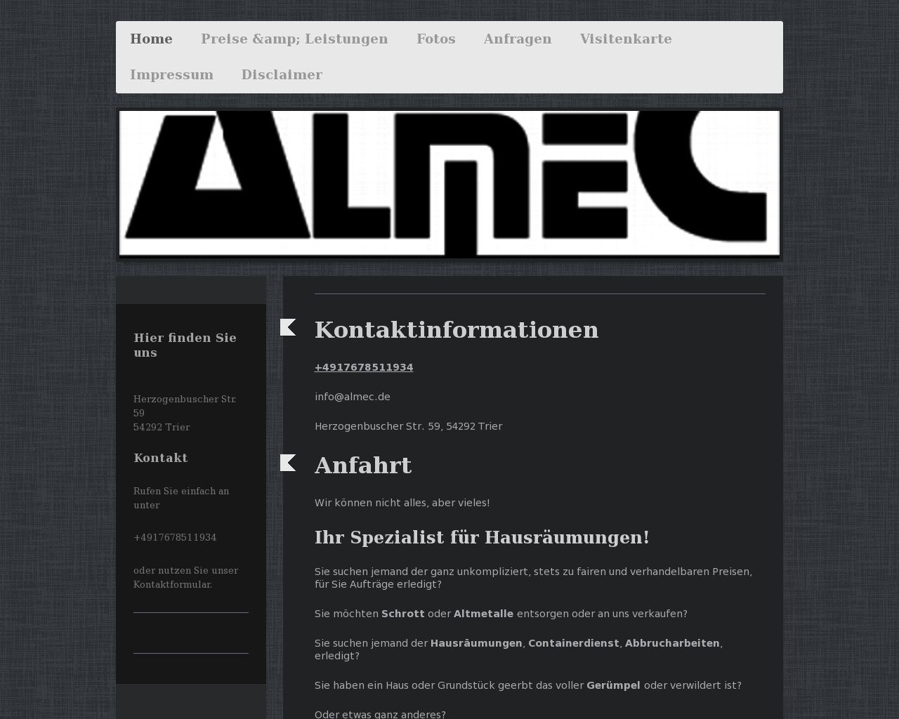 Bild Website almec.de in 1280x1024